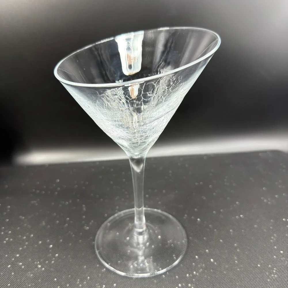 Pier 1 Clear Slanted Rim Crackle Glass Martini Cocktail Stemware Clear Art Glass